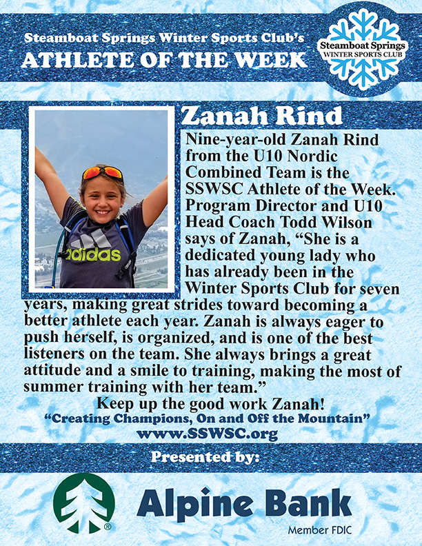 Athlete of the Week, Zanah Rind