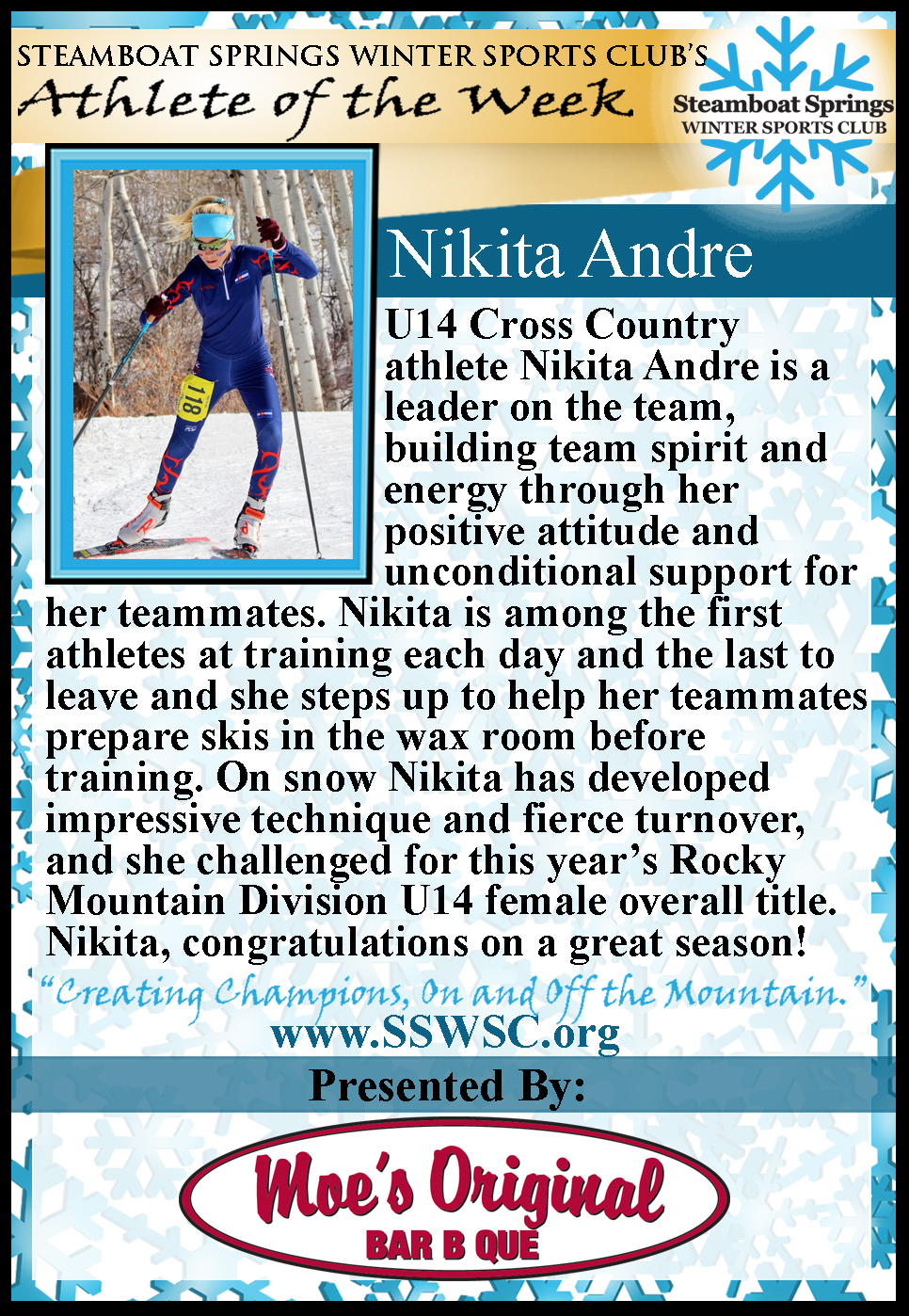 Athlete of the Week, Nikita Andre
