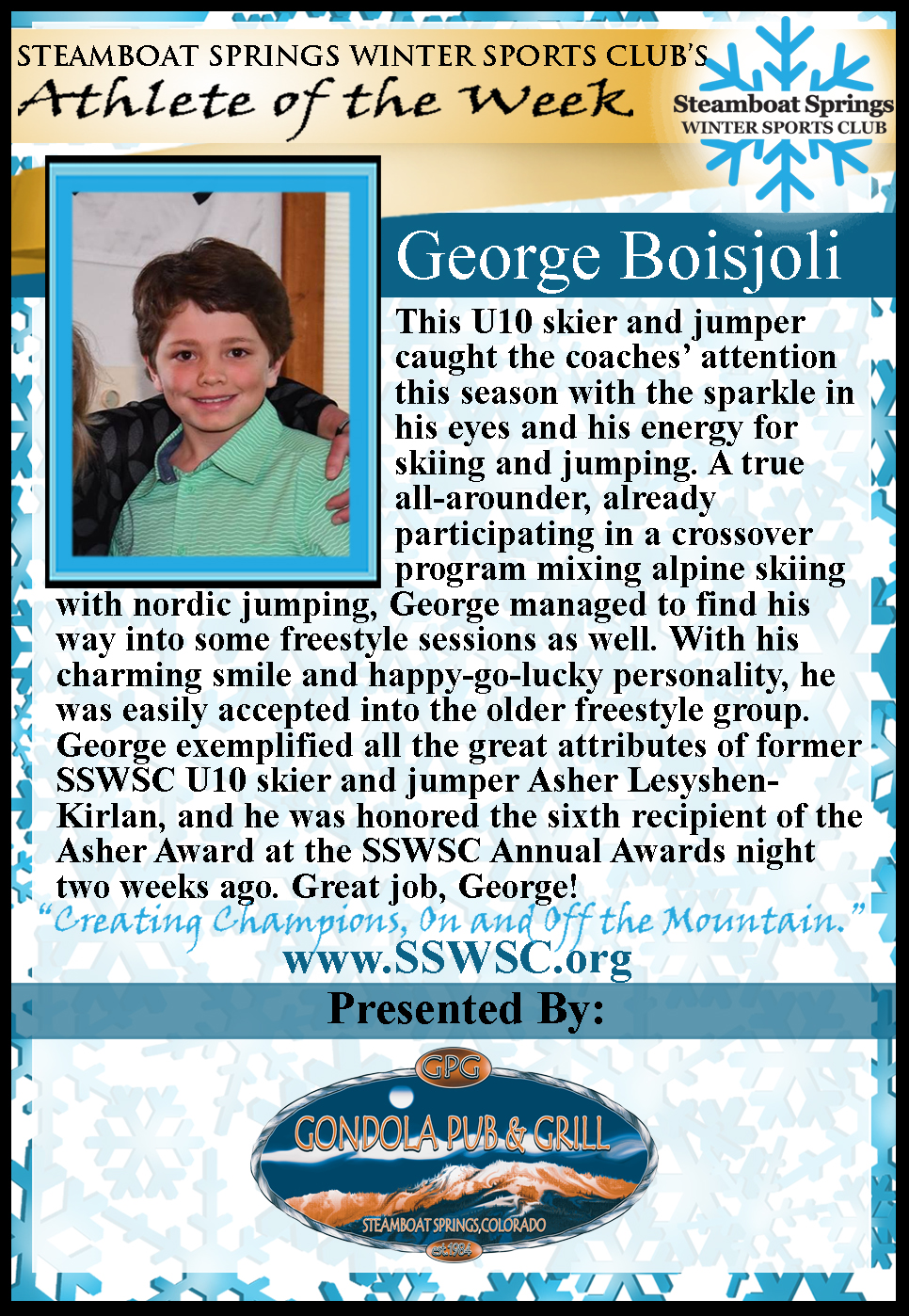 Athlete of the Week, George Boisjoli