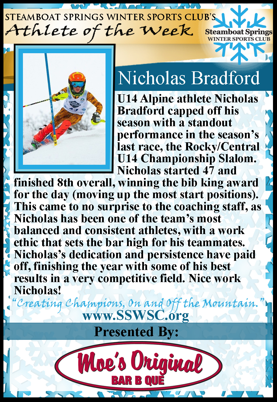 Athlete of the Week, Nicholas Bradford