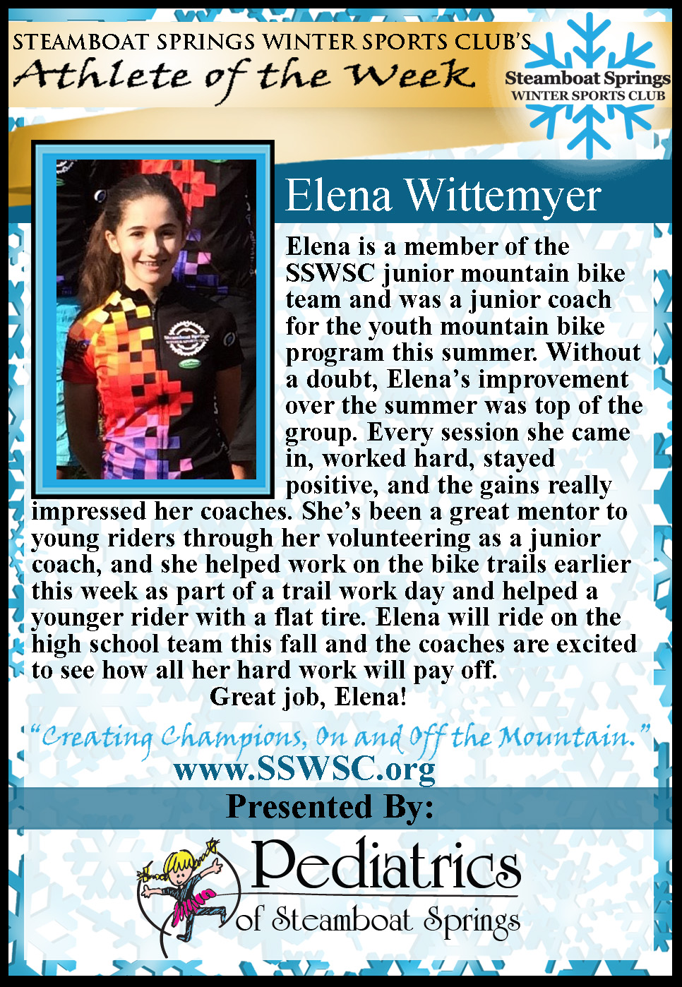 Athlete of the Week, Elena Wittemyer