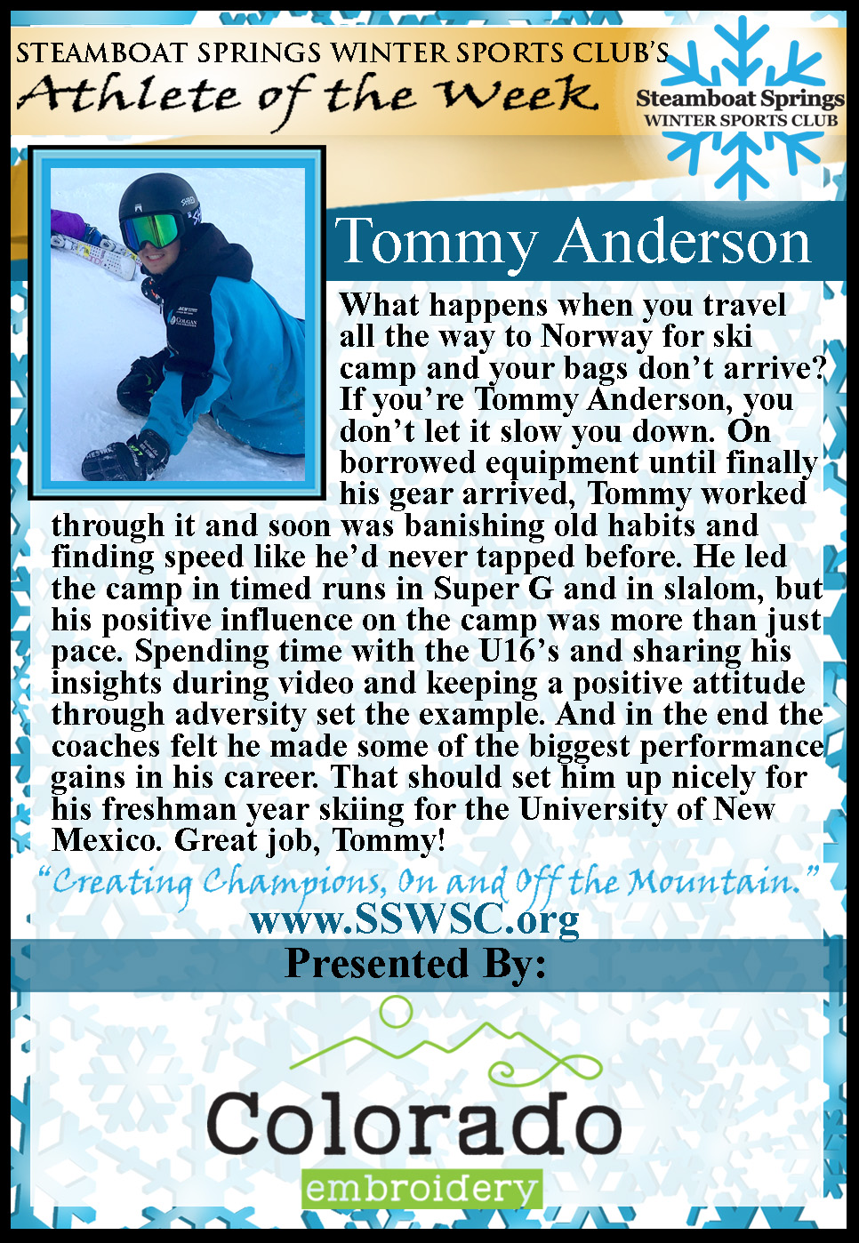 Athlete of the Week, Tommy Anderson
