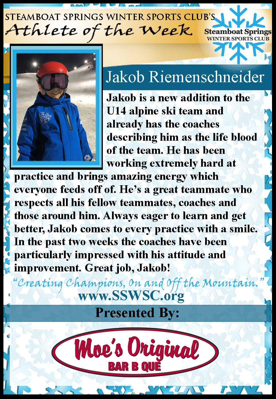 Athlete of the Week, Jakob Riemenschneider