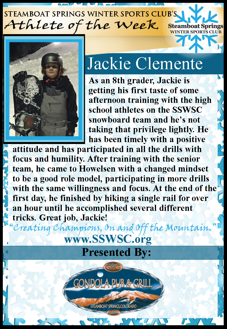 Athlete of the Week, Jackie Clemente