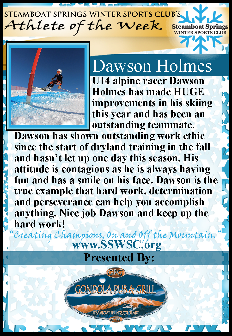 Athlete of the Week, Dawson Holmes
