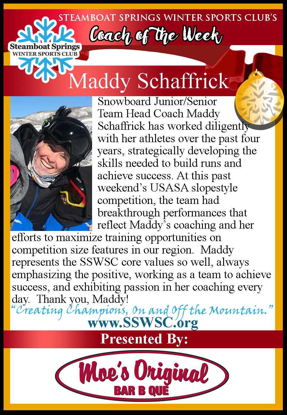 Coach of the Week, Maddy Schaffrick