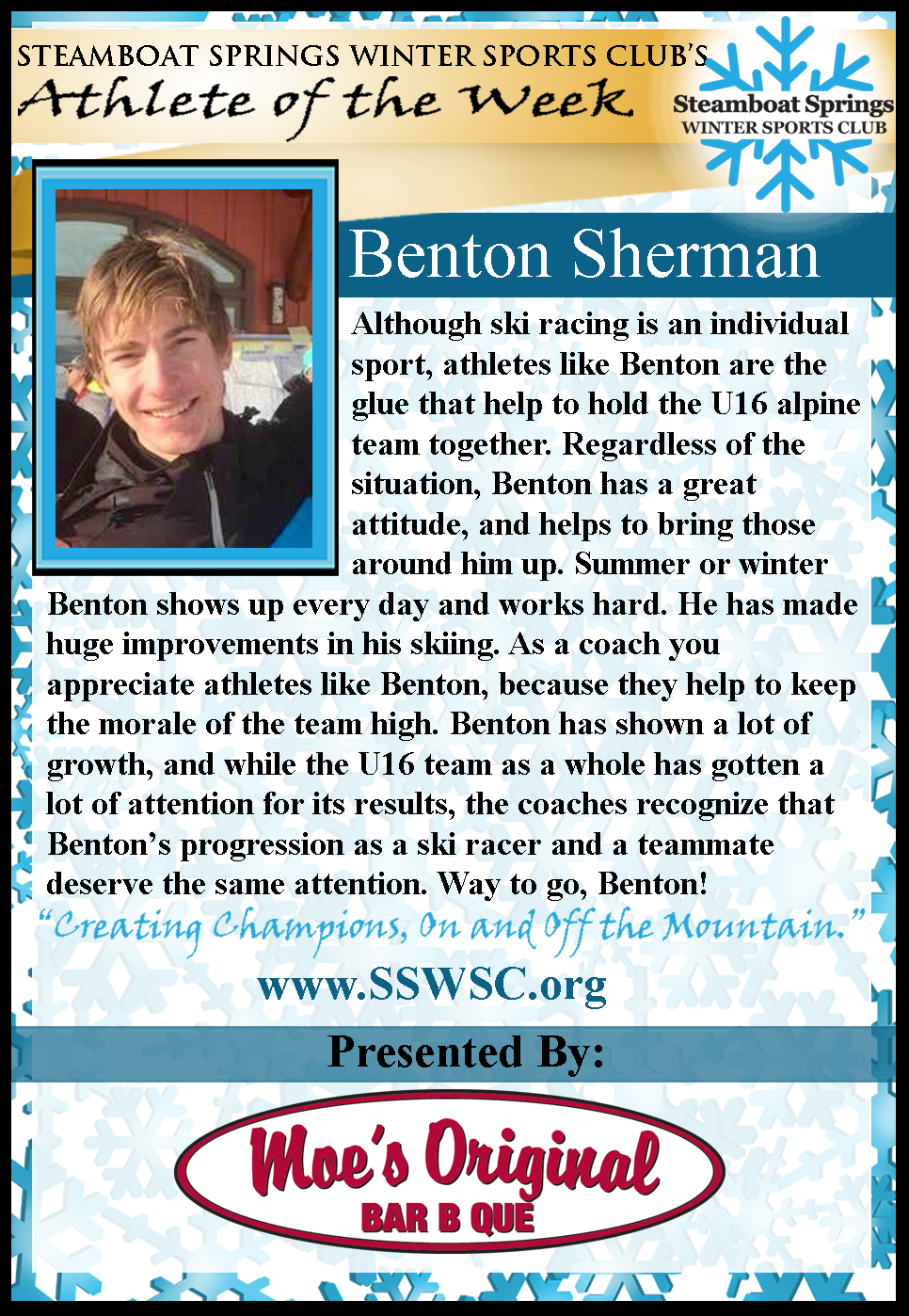 Athlete of the Week, Benton Sherman