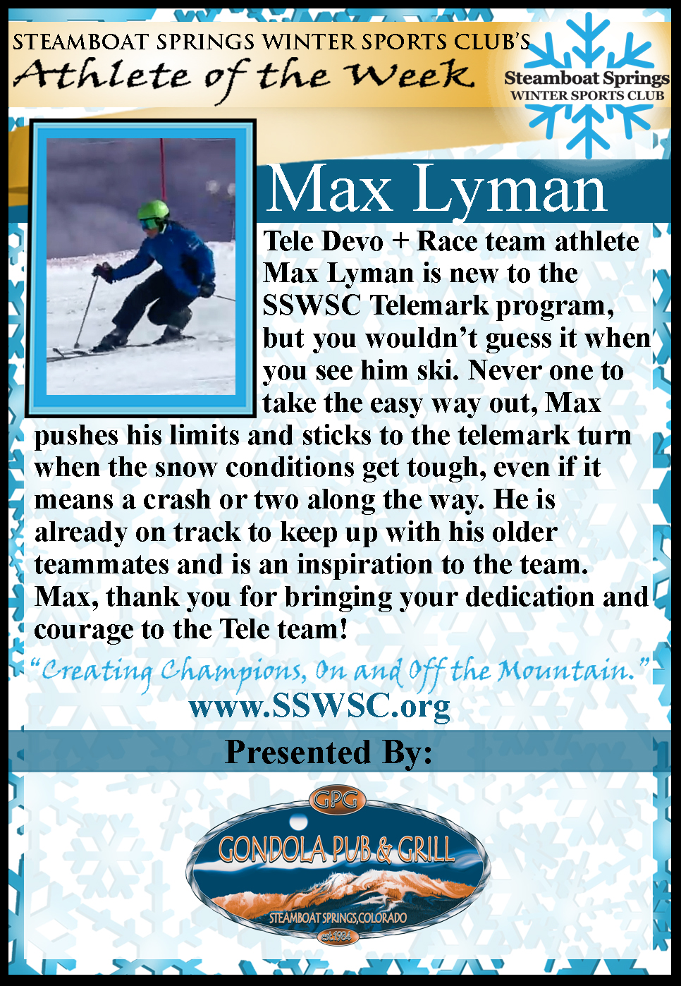 Athlete of the Week, Max Lyman