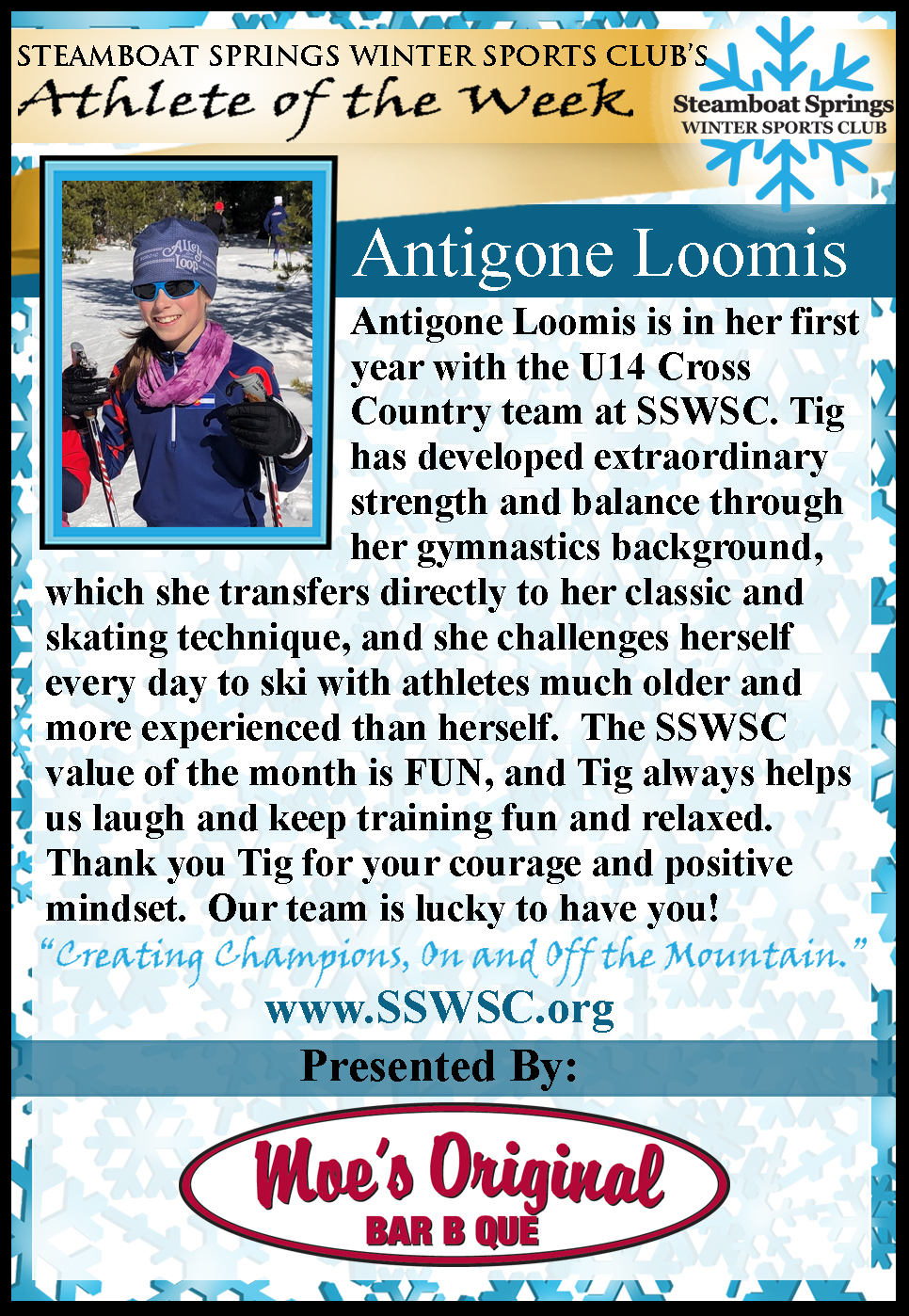 Athlete of the Week, Antigone Loomis