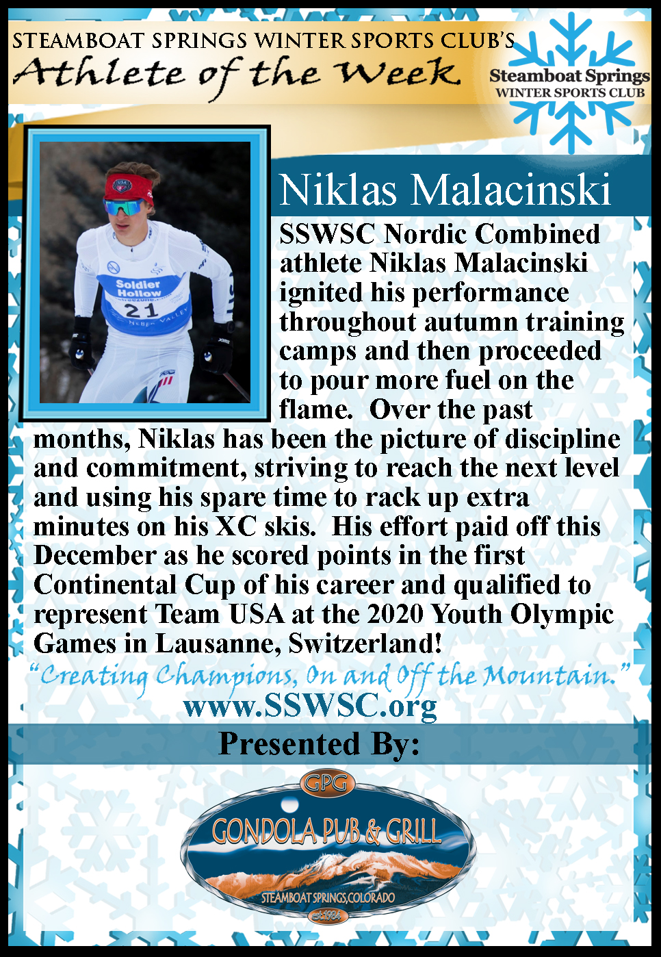 Athlete of the Week, Niklas Malacinski