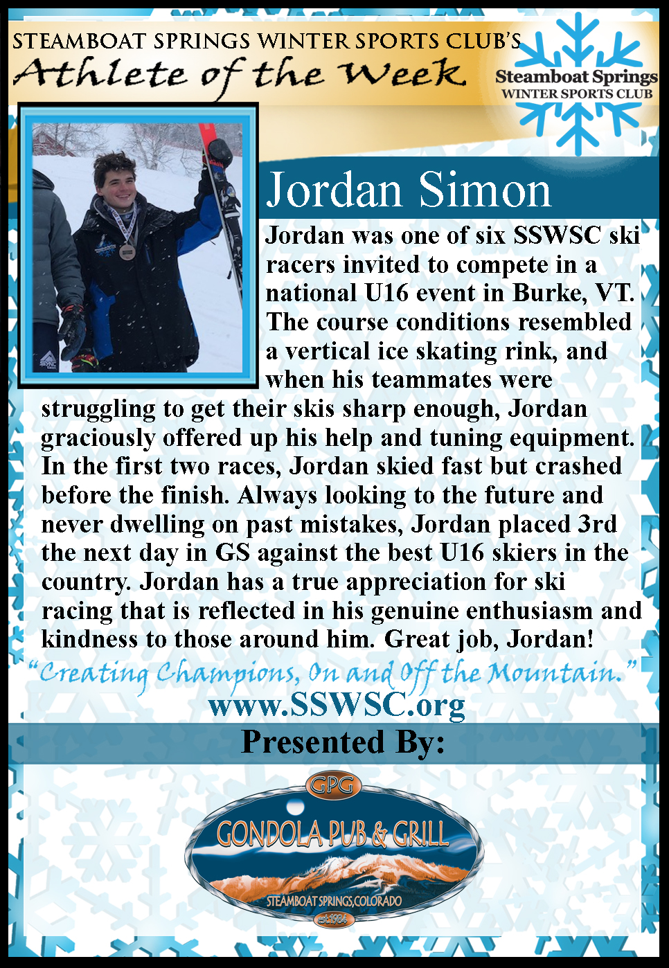 Athlete of the Week, Jordan Simon