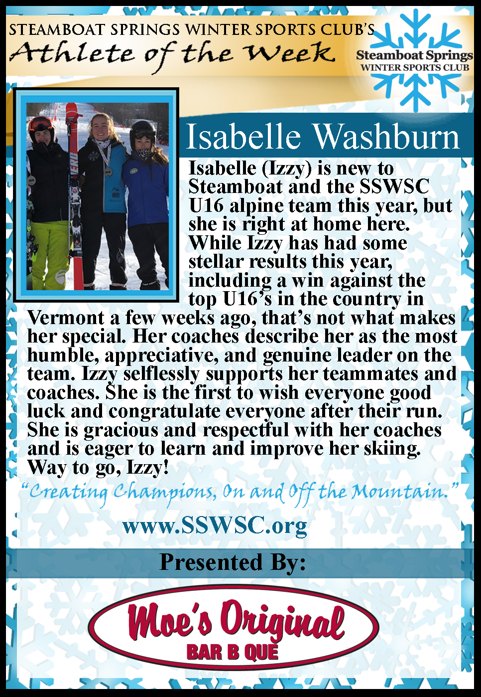 Athlete of the Week, Isabelle Washburn