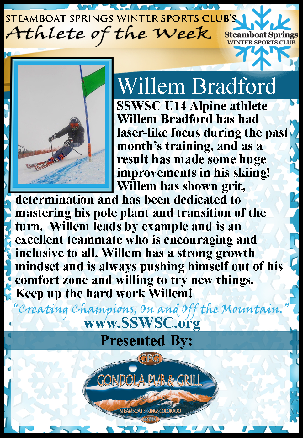 Athlete of the Week, Willem Bradford