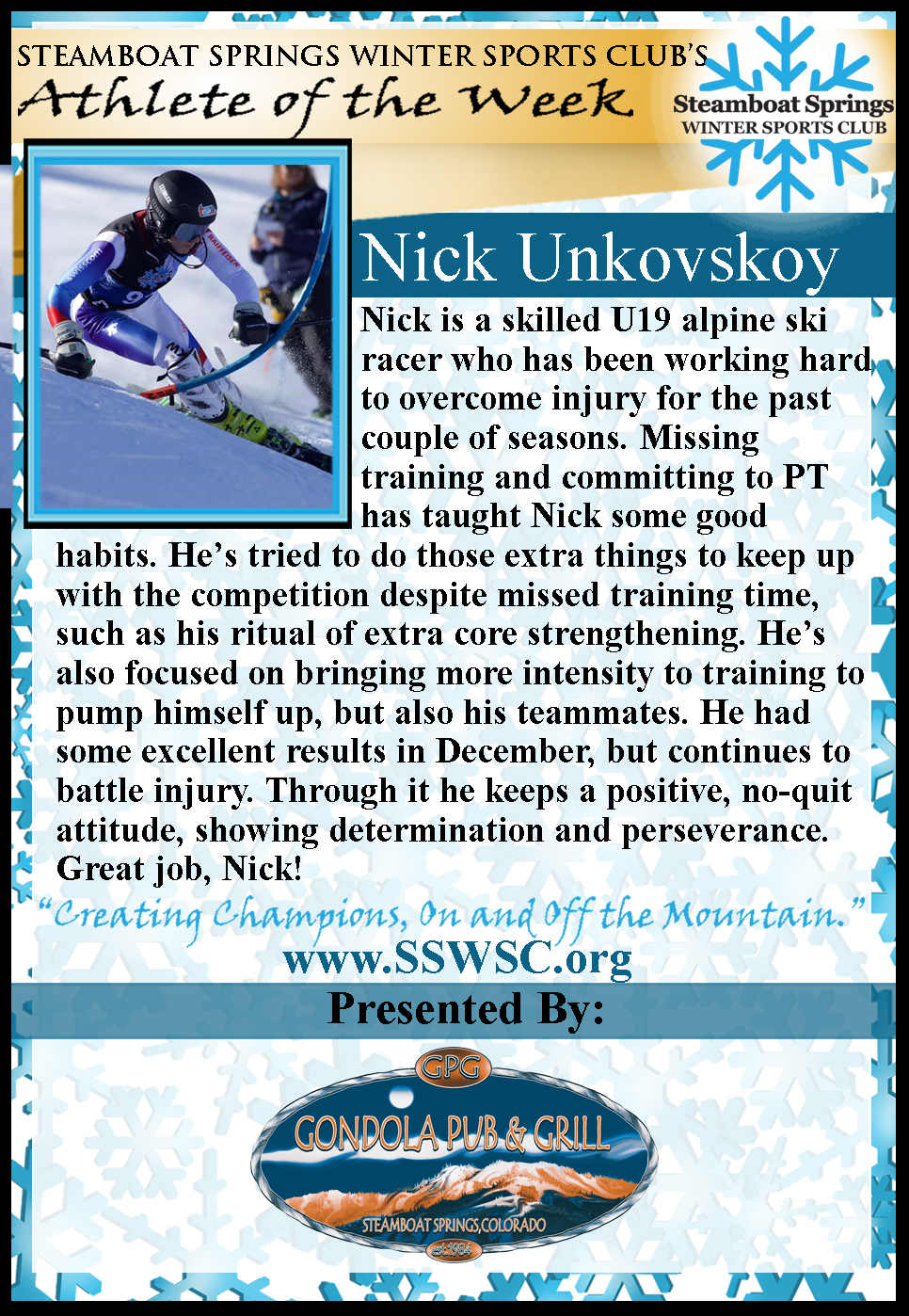 Athlete of the Week, Nick Unkovskoy