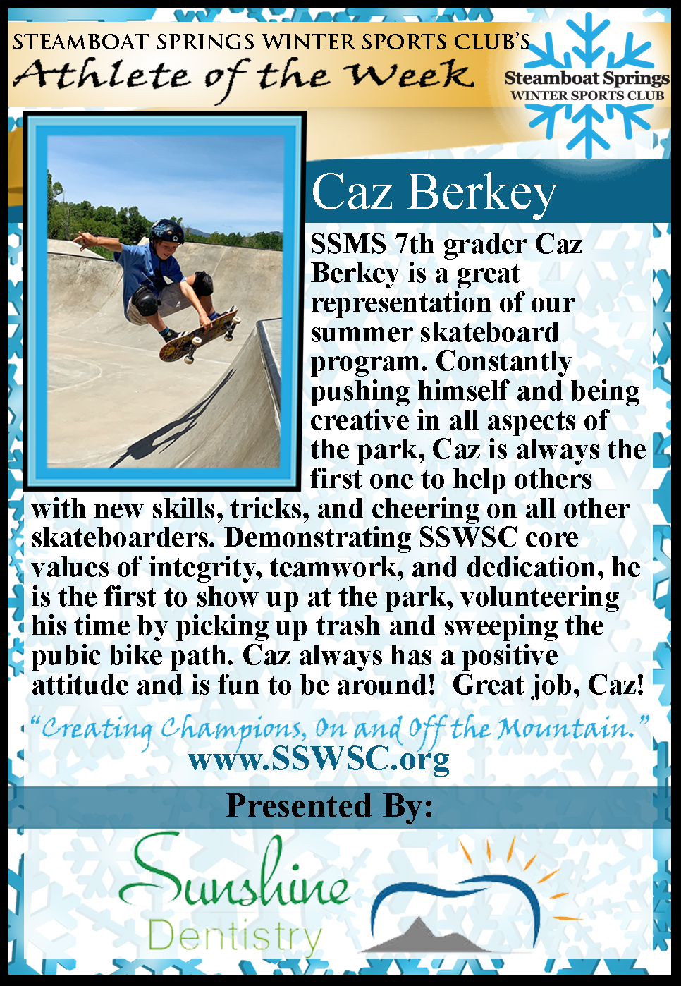 Athlete of the Week, Caz Berkey