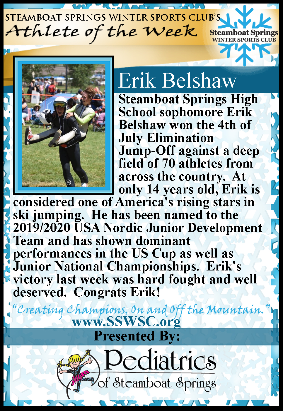 Athlete of the Week, Erik Belshaw