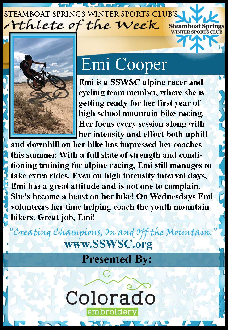 Athlete of the Week - Emi Cooper