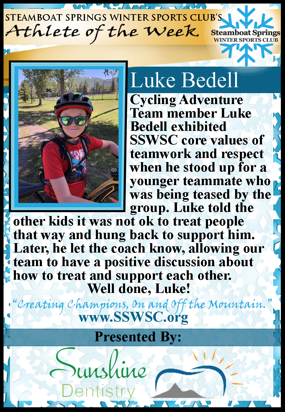 Athlete of the Week, Luke Bedell