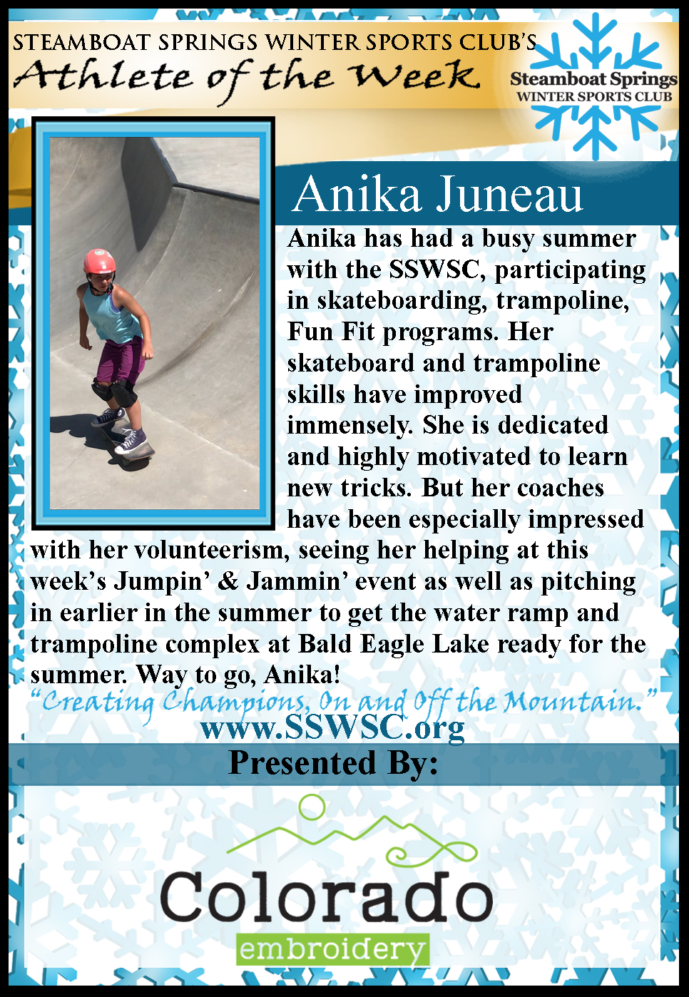 Athlete of the Week Anika Juneau