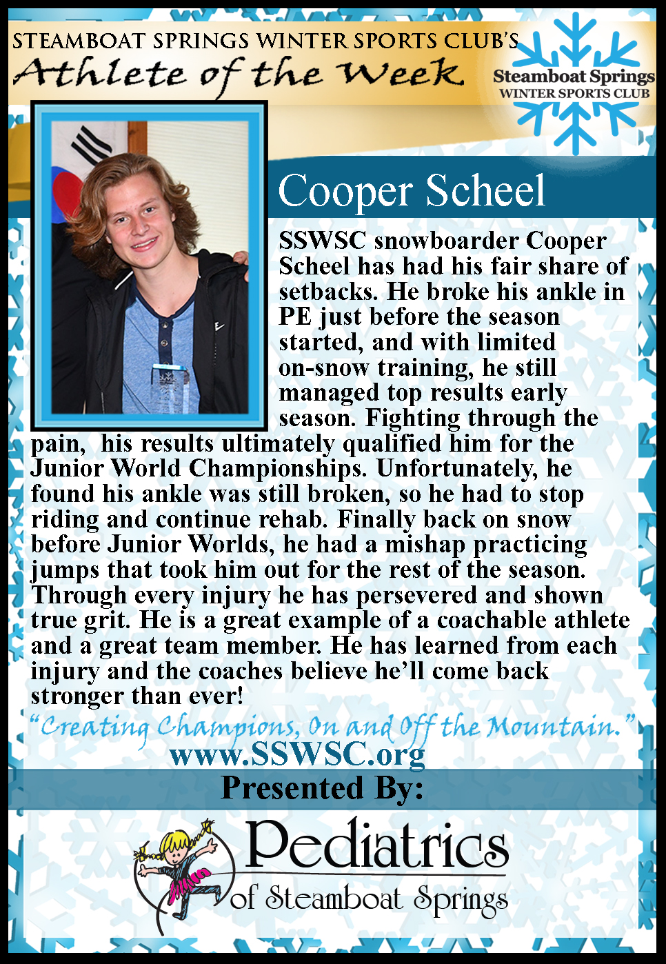 Athlete of the Week, Cooper Scheel