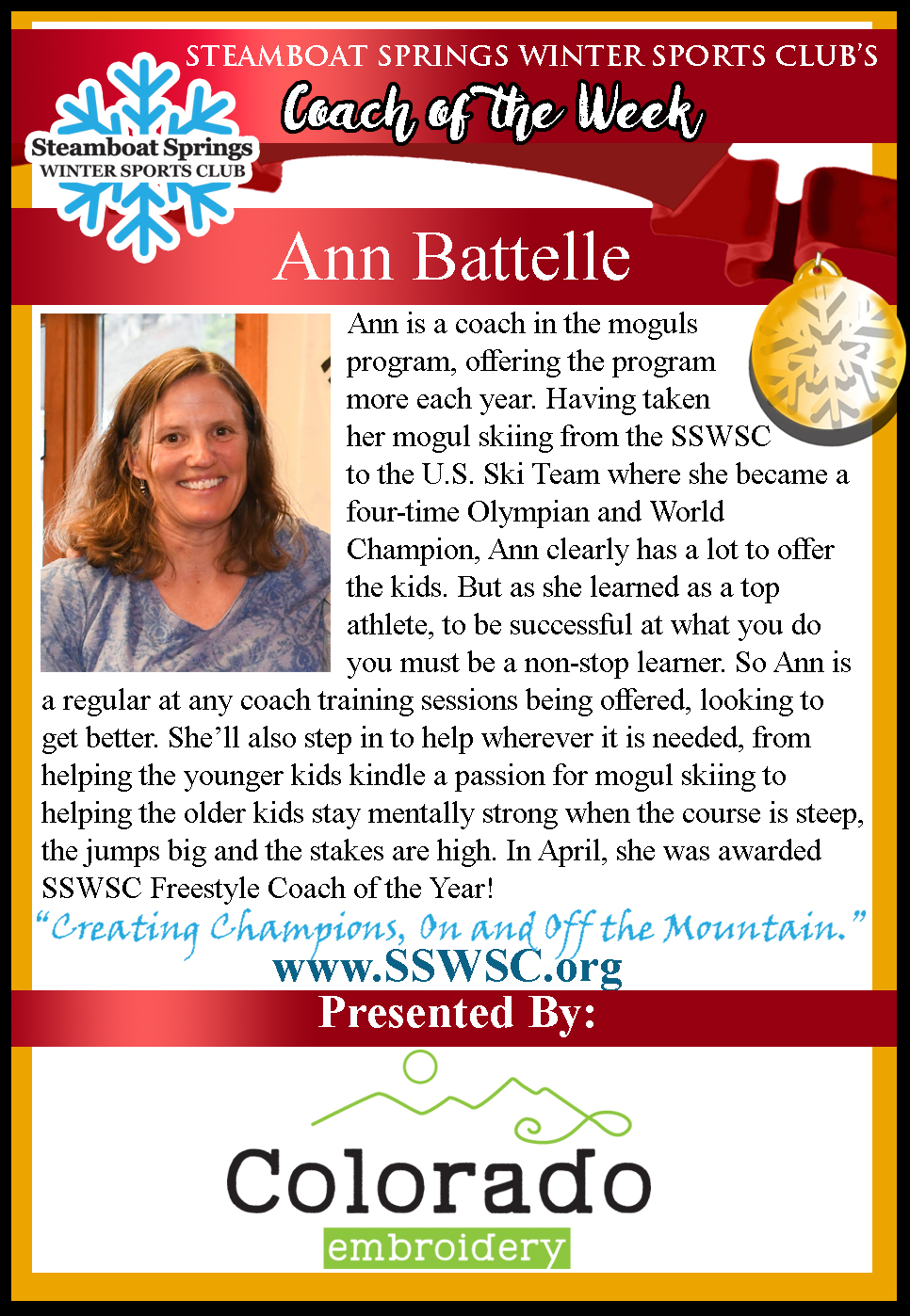 Coach of the Week, Anne Battelle