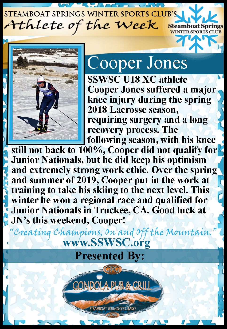 Athlete of the Week, Cooper Jones