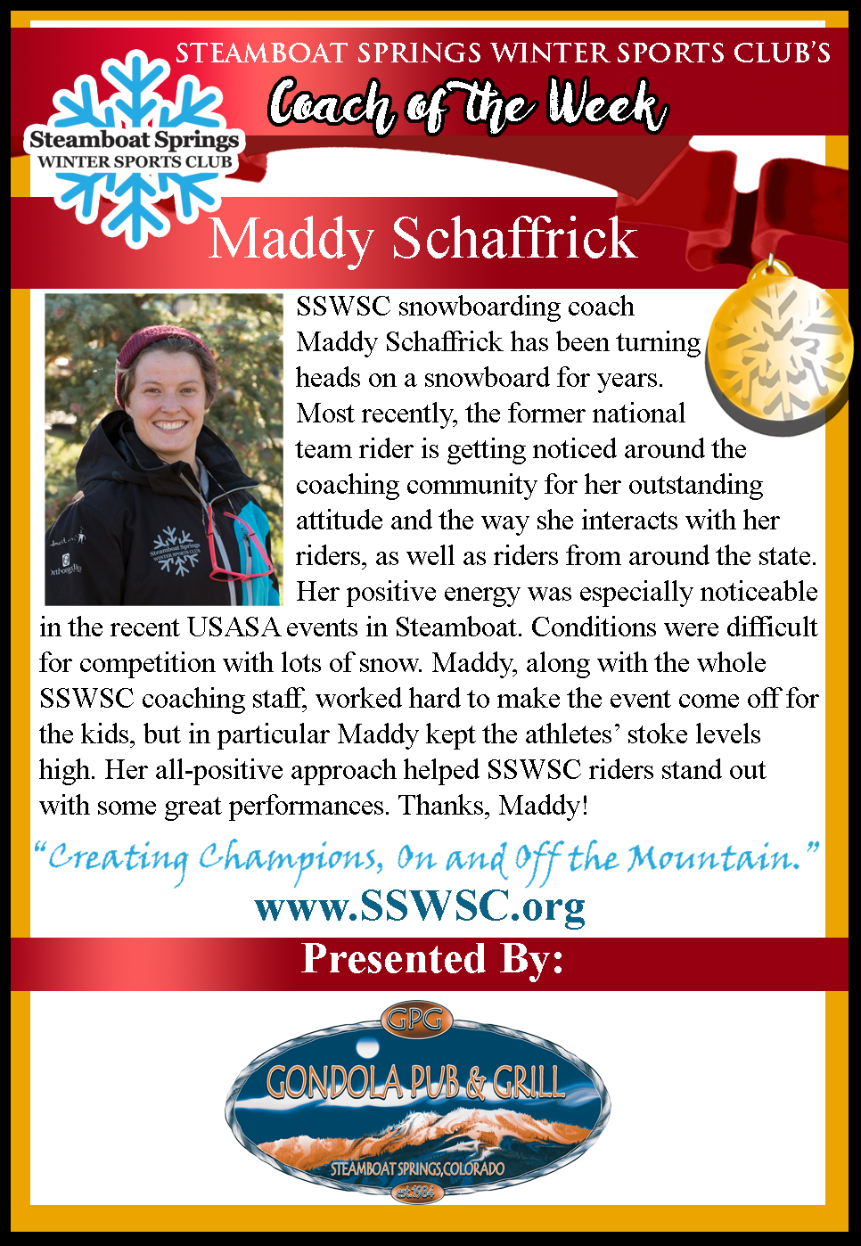 Coach of the Week, Maddie Schaffrick
