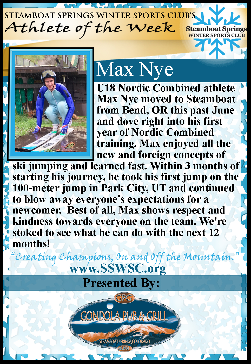 Athlete of the week, Max Nye