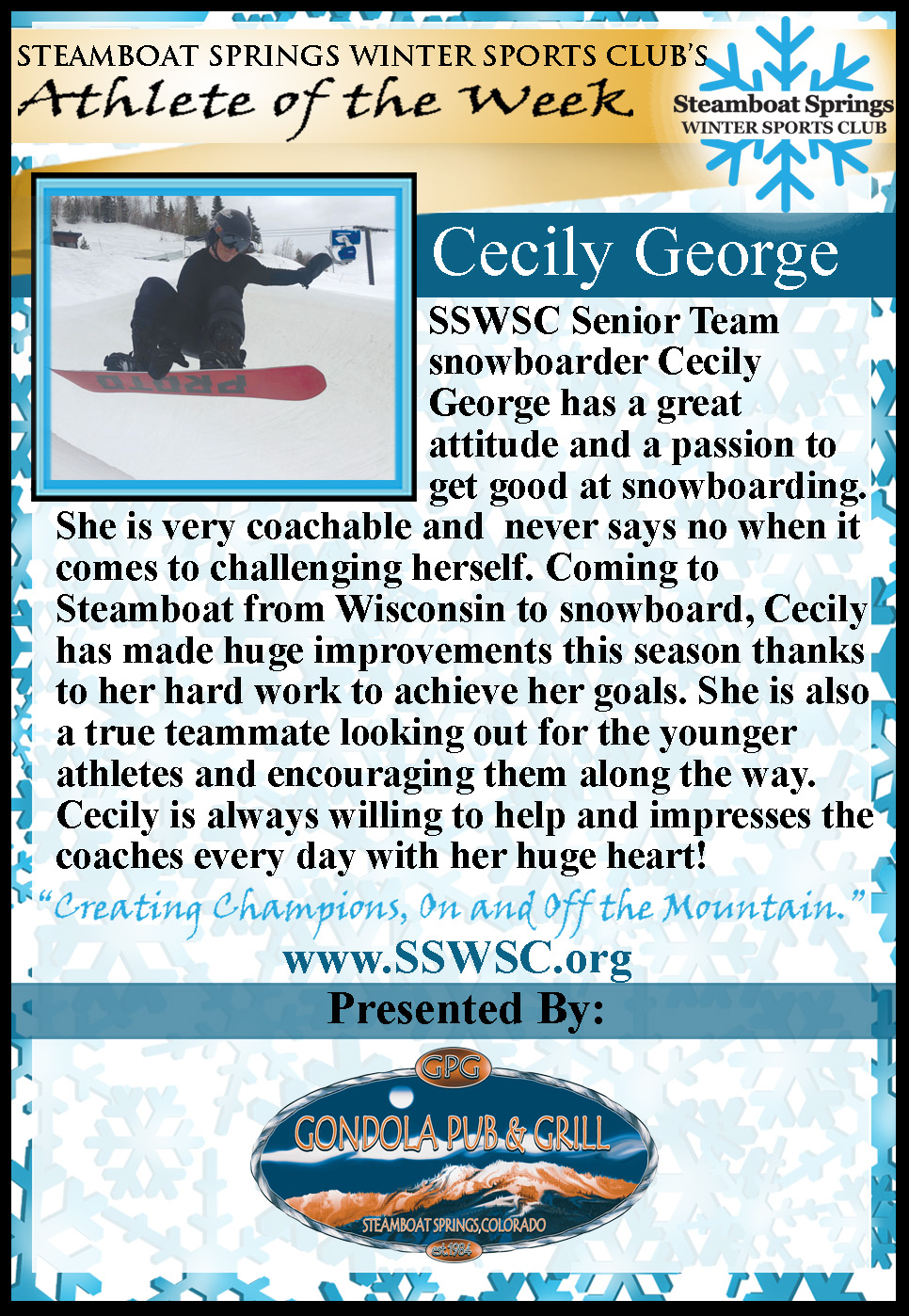 Athlete of the Week, Cecily George