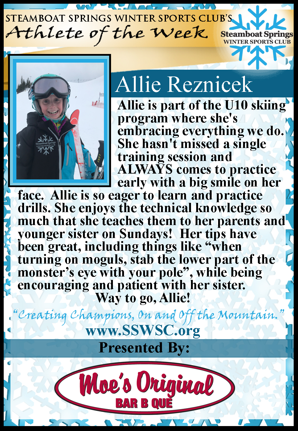 Athlete of the Week Allie Reznicek