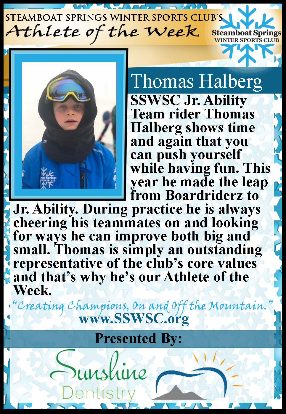 Athlete of the Week, Thomas Halberg