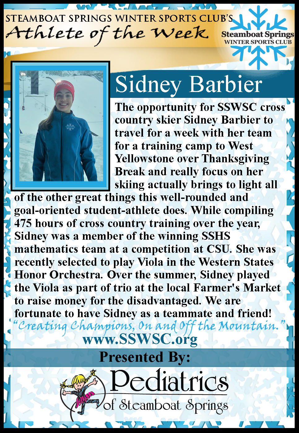 Athlete of the Week, Sidney Barbier