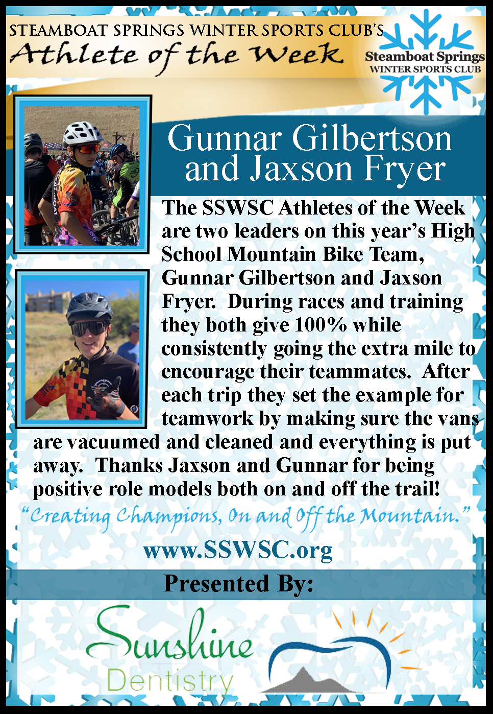 Athlete of the Week, Gunnar Gilbertson  and Jaxson Fryer