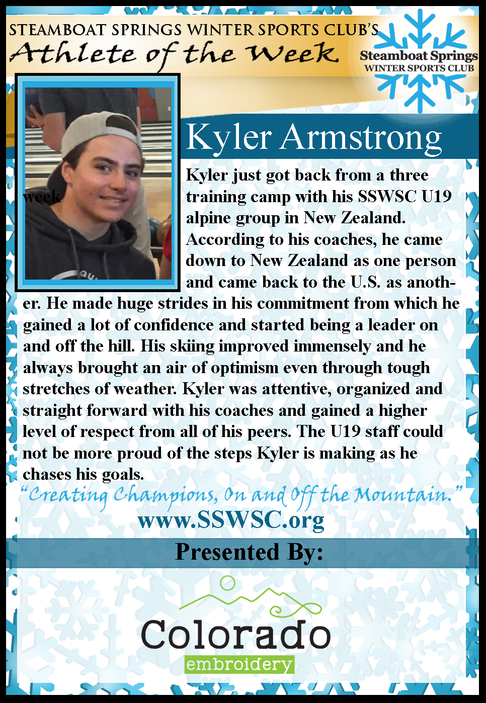 Athlete of the Week, Kyler Armstrong