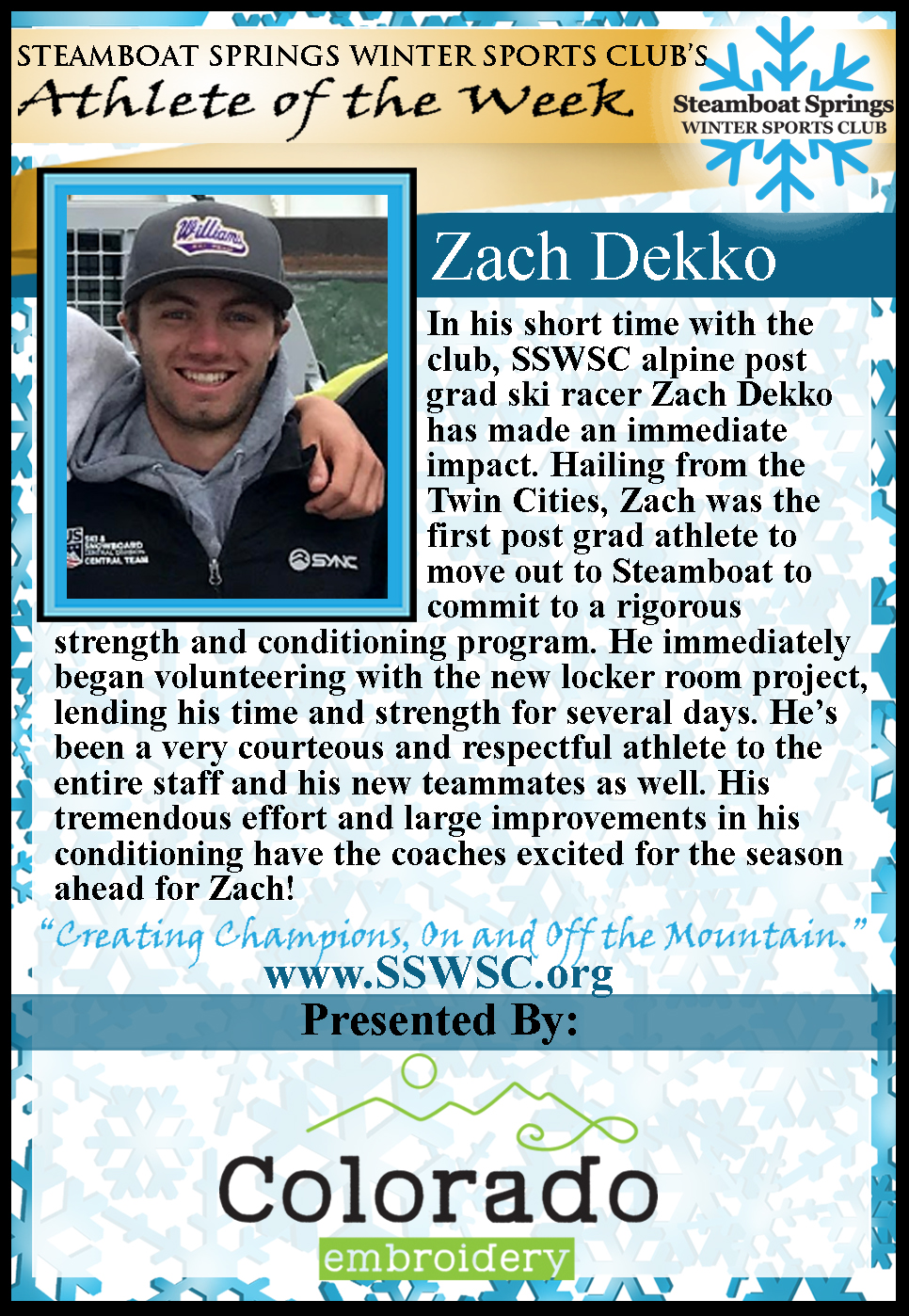 Athlete of the Week, Zach Dekko