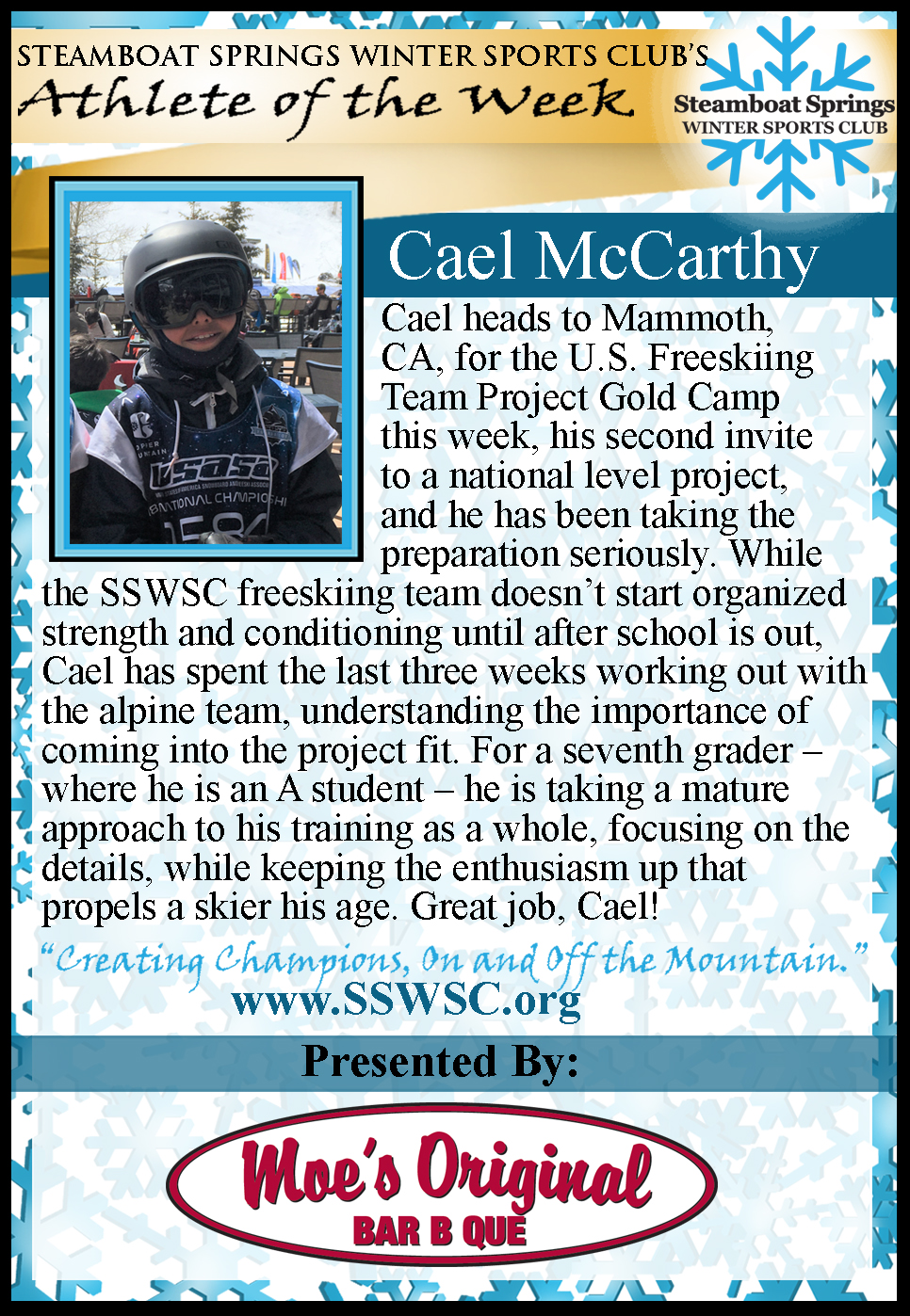 Athlete of the Week Cael McCarthy